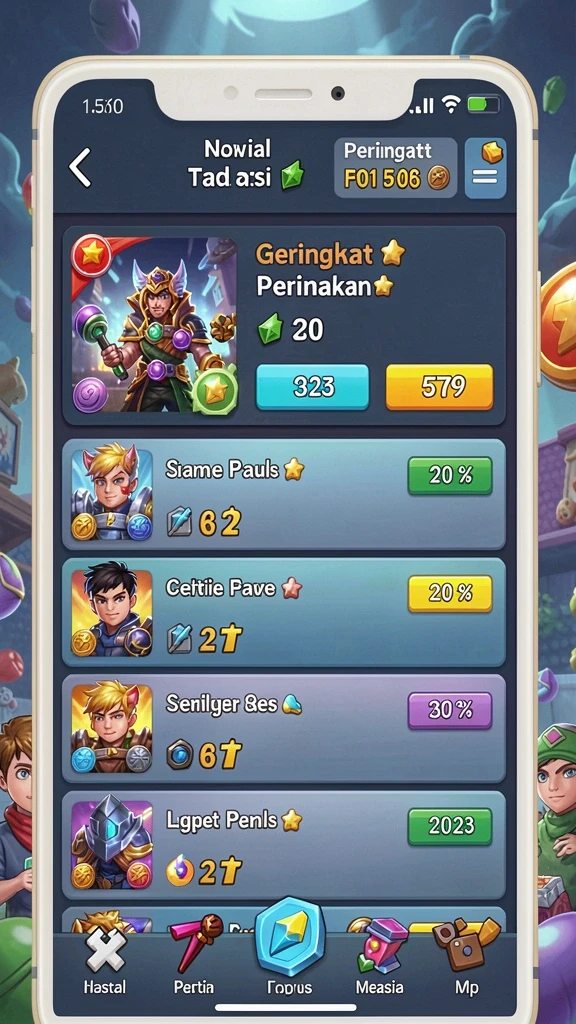 Screenshot aplikasi menampilkan banyak pilihan permainan slot.